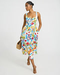 Express Women's Printed Smocked Back Dipped Waist Midi Dress With Pockets in White Print