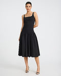 Express Women's Poplin Scoop Neck Sleeveless Drop Waist Midi Dress in Black Small