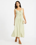 Express Women's Scoop Neck Tie Front Keyhole Tiered Midi Dress in Neutral Small