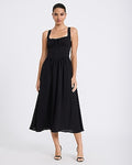 Express Women's Tie Neck Dipped Waist Smocked Back Midi Dress With Pockets in Black Small