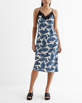 Express Women's Satin Printed Lace Trim V-Neck Midi Downtown Cami Slip Dress Small