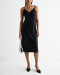 Express Women's Lace Trim Satin Midi Dress in Pitch Black