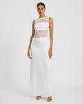 Express Women's Mixed Media Sheer Crew Neck Maxi Dress in White Small