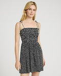 Express Women's Poplin Polka Dot Tie Strap Smocked Fit And Flare Dress in B&w Print