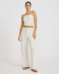 Express Women's Crinkle Strapless Belted Wide Leg Palazzo Jumpsuit in White Small