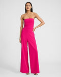 Express Women's Strapless Ruched Wide Leg Palazzo Jumpsuit in Hot Pink
