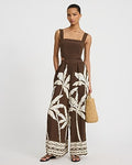 Express Women's Printed Square Neck Side Cutout Wide Leg Palazzo Jumpsuit With Pockets Small