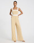 Express Women's Color Block Square Neck Sleeveless Wide Leg Palazzo Jumpsuit in Warm Nude
