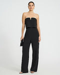 Express Women's Strapless V-Bar Overlay Wide Leg Palazzo Jumpsuit in Black Small