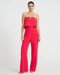 Express Women's Strapless V-Bar Overlay Wide Leg Palazzo Jumpsuit in Purple Small