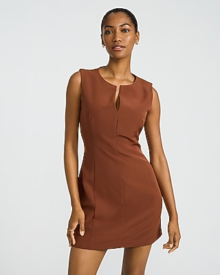 Express Women's V-Neck Sleeveless Mini Dress in Brown Small