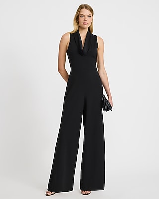 Express Women's Cowl Neck Sleeveless Wide Leg Palazzo Jumpsuit With Pockets in Black Small