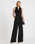 Express Women's Cowl Neck Sleeveless Wide Leg Palazzo Jumpsuit With Pockets in Pitch Black
