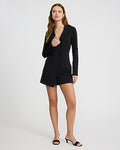 Express Women's Double Breasted Padded Shoulder Blazer Romper in Pitch Black