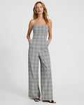 Express Women's Plaid Strapless Wide Leg Palazzo Jumpsuit With Pockets 0