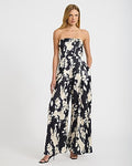 Express Women's Floral Satin Strapless Wide Leg Palazzo Jumpsuit With Pockets Small