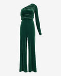 Express Women's Velvet One Shoulder Ruched Cutout Jumpsuit in Emerald