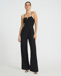 Express Women's V-Bar Sleeveless Smocked Back Wide Leg Palazzo Jumpsuit in Black Small