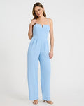 Express Women's V-Bar Sleeveless Smocked Back Wide Leg Palazzo Jumpsuit in Blue Small