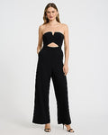 Express Women's Strapless Cutout Wide Leg Palazzo Jumpsuit With Pockets in Pitch Black