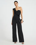 Express Women's One Shoulder Ruffle Wide Leg Palazzo Jumpsuit in Pitch Black