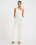 Express Women's Crepe One Shoulder Gold Hardware Cutout Jumpsuit With Pockets in White Small