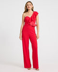 Express Women's One Shoulder Sweetheart Ruffle Wide Leg Palazzo Jumpsuit in Pink Small