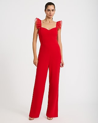 Express Women's Sweetheart Flutter Sleeve Wide Leg Palazzo Jumpsuit in Lipstick Red