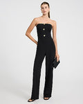 Express Women's Strapless Tailored Button Front Wide Leg Palazzo Jumpsuit in Pitch Black