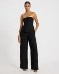 Express Women's Strapless Peplum Wide Leg Palazzo Jumpsuit With Pockets in Pitch Black