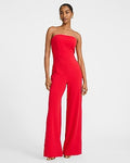 Express Women's Strapless Wide Leg Palazzo Split Hem Jumpsuit in Red Small