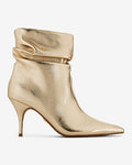 Women's Brian Atwood X Express Metallic Slouch Thin Heeled Boots in Metallic Gold
