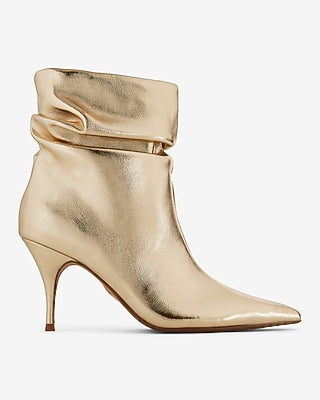 Women's Brian Atwood X Express Metallic Slouch Thin Heeled Boots in Metallic Gold