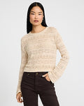 Express Women's Open Stitch Crew Neck Sweater in Neutral Small