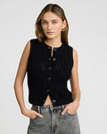 Express Women's Open Knit Crew Neck Button Front Sweater Vest in Black Small