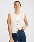 Express Women's Open Knit Crew Neck Button Front Sweater Vest in Oatmeal