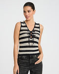 Express Women's Cotton Striped Crochet Tie Front Sweater Tank Top in Black Small