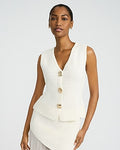 Express Women's Textured V-Neck Novelty Button Sweater Vest in White Small