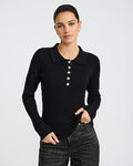 Express Women's Fitted Novelty Button Sweater Polo in Pitch Black