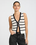 Express Women's Striped V-Neck Cutaway Sweater Vest in White