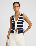 Express Women's Striped V-Neck Cutaway Sweater Vest in Blue Small