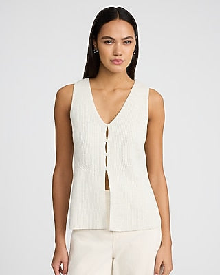 Express Women's V-Neck Cutout Sweater Vest in Neutral Small