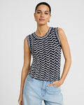 Express Women's Open Stitch Wavy Striped Crew Neck Sweater Tank Top in Navy Blue