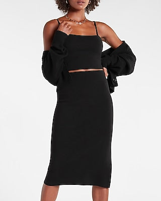 Express Women's Crop Square Neck Sweater Top in Pitch Black