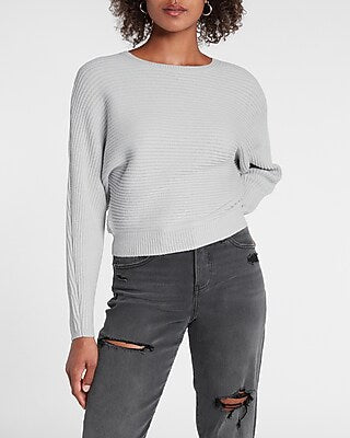 Express Women's Ribbed Dolman Sleeve Sweater in Silver Heather Gray
