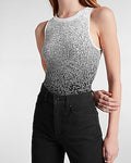 Express Women's High Neck Ombre Speckled Sweater Tank Top in B&w Print