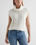 Express Women's Cable Knit Turtleneck Sweater Vest in Swan