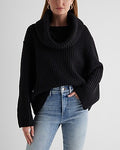 Express Women's Ribbed Cowl Neck Sweater in Pitch Black