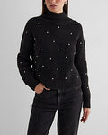 Express Women's Reversible Embellished Rhinestone Mock Neck Crossover Sweater in Black Small