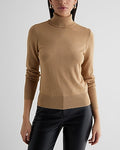 Express Women's Silky Soft Fitted Shine Turtleneck Long Sleeve Sweater in Pecan